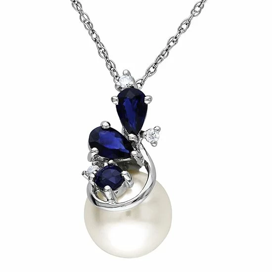 Stella Grace 10k White Gold Sapphire & Freshwater Cultured Pearl Pendant 1 Stella Grace 10k White Gold Sapphire & Freshwater Cultured Pearl Pendant
