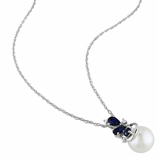 Stella Grace 10k White Gold Sapphire & Freshwater Cultured Pearl Pendant 2 Stella Grace 10k White Gold Sapphire & Freshwater Cultured Pearl Pendant - Image 2