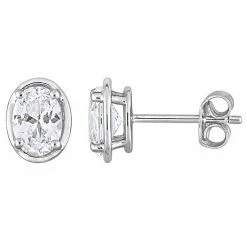 Stella Grace Sterling Silver Lab-Created White Sapphire Oval Stud Earrings