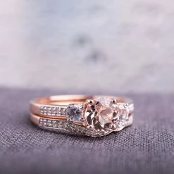 Stella Grace 10k Rose Gold Morganite, Lab-Created White Sapphire & 1/8 Carat T.W. Diamond Engagement Ring Set -Stella Grace Sales unnamed file 2605