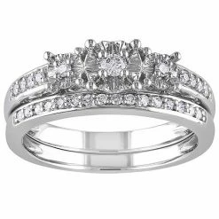 Stella Grace 10k White Gold 1/4 Carat T.W. Diamond 3 Stone Engagement Ring Set
