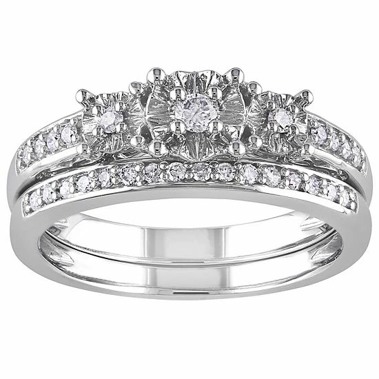 Stella Grace 10k White Gold 1/4 Carat T.W. Diamond 3 Stone Engagement Ring Set 1 Stella Grace 10k White Gold 1/4 Carat T.W. Diamond 3 Stone Engagement Ring Set