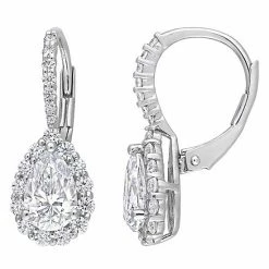 Stella Grace Sterling Silver 2 5/8 Carat T.W. Lab-Created Moissanite Teardrop Halo Leverback Earrings