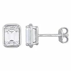Stella Grace Sterling Silver Lab-Created White Sapphire Emerald-Shape Stud Earrings