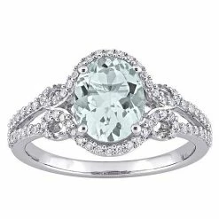 Stella Grace 10k White Gold Aquamarine & 1/3 Carat T.W. Diamond Halo Split Shank Engagement Ring