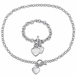 Stella Grace Sterling Silver 2-pc. Heart Charm Link Necklace & Bracelet Set