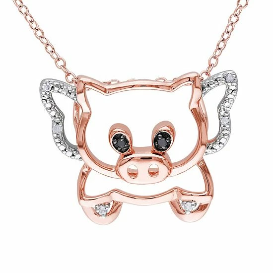 Stella Grace 2-Tone Sterling Silver Black & White Diamond Accent Pig Pendant Necklace 1 Stella Grace 2-Tone Sterling Silver Black & White Diamond Accent Pig Pendant Necklace
