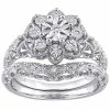Stella Grace Sterling Silver 1/10 Carat T.W. Diamond Vintage Engagement Ring Set