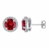 Stella Grace Sterling Silver Lab-Created Ruby & Lab-Created White Sapphire Halo Stud Earrings