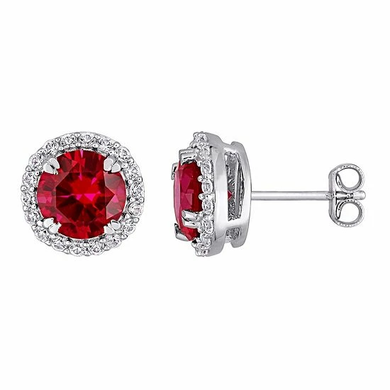 Stella Grace Sterling Silver Lab-Created Ruby & Lab-Created White Sapphire Halo Stud Earrings 1 Stella Grace Sterling Silver Lab-Created Ruby & Lab-Created White Sapphire Halo Stud Earrings