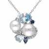 Stella Grace Sterling Silver Blue Topaz, Lab-Created White Sapphire & Freshwater Cultured Pearl Pendant