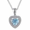 Stella Grace Sterling Silver Blue Topaz & Diamond Accent Heart Pendant Necklace