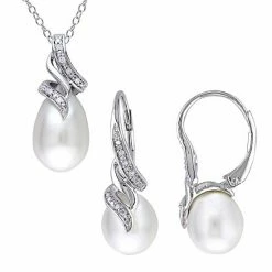 Stella Grace Freshwater Cultured Pearl & 1/10 Carat T.W. Diamond Necklace & Earring Set