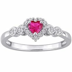 Stella Grace Sterling Silver Lab-Created Ruby, Lab-Created White Sapphire & Diamond Accent Halo Heart Ring
