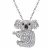 Stella Grace Sterling Silver 1 1/10 Carat T.W. Lab-Created White Sapphire & Black Spinel Koala Pendant Necklace
