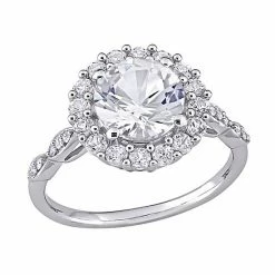 Stella Grace 10K White Gold Lab Created White Sapphire & Diamond Accent Halo Engagement Ring