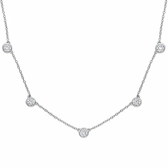 Stella Grace Sterling Silver 2 1/4 Carat T.W. Lab-Created Moissanite Station Necklace 1 Stella Grace Sterling Silver 2 1/4 Carat T.W. Lab-Created Moissanite Station Necklace