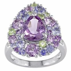 Stella Grace Sterling Silver Multi Gemstone & Diamond Accent Cocktail Ring