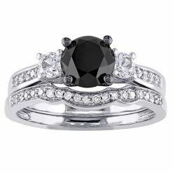 Stella Grace 10k White Gold 7/8 Carat T.W. Black & White Diamond & Lab-Created White Sapphire Engagement Ring Set