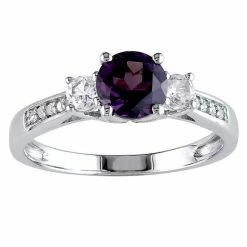 Stella Grace 10k White Gold Simulated Alexandrite, Lab-Created White Sapphire & Diamond Accent 3-Stone Engagement Ring