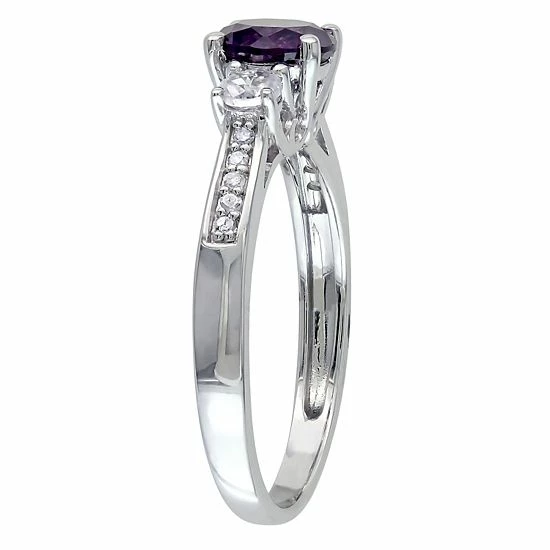 Stella Grace 10k White Gold Simulated Alexandrite, Lab-Created White Sapphire & Diamond Accent 3-Stone Engagement Ring 2 Stella Grace 10k White Gold Simulated Alexandrite, Lab-Created White Sapphire & Diamond Accent 3-Stone Engagement Ring - Image 2