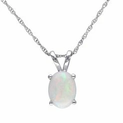Stella Grace 10k White Gold Oval Cut Opal Solitaire Pendant Necklace