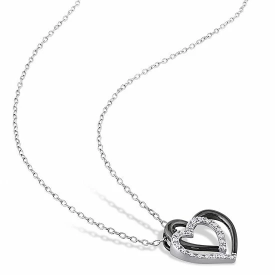 Stella Grace Sterling Silver 1/10 Carat T.W. Diamond Double Heart Pendant Necklace 2 Stella Grace Sterling Silver 1/10 Carat T.W. Diamond Double Heart Pendant Necklace - Image 2