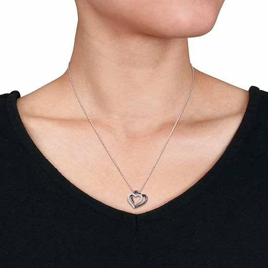 Stella Grace Sterling Silver 1/10 Carat T.W. Diamond Double Heart Pendant Necklace 3 Stella Grace Sterling Silver 1/10 Carat T.W. Diamond Double Heart Pendant Necklace - Image 3