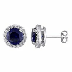 Stella Grace Sterling Silver Lab-Created Blue & White Sapphire Halo Stud Earrings