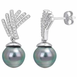 Stella Grace Sterling Silver Tahitian Cultured Pearl & Diamond Accent Drop Earrings