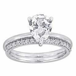 Stella Grace 10K White Gold Lab-Created White Sapphire Pear Cut Bridal Ring Set