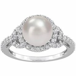 Stella Grace Sterling Silver Freshwater Cultured Pearl & White Topaz Halo Ring
