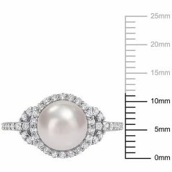 Stella Grace Sterling Silver Freshwater Cultured Pearl & White Topaz Halo Ring -Stella Grace Sales unnamed file 3261