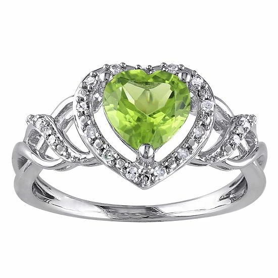 Stella Grace Sterling Silver 1/10 Carat T.W. Diamond & Peridot Heart Crossover Ring 1 Stella Grace Sterling Silver 1/10 Carat T.W. Diamond & Peridot Heart Crossover Ring