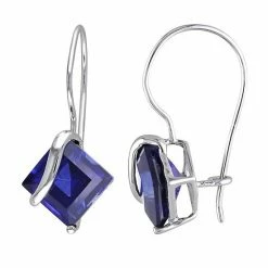 Stella Grace 10k White Gold Lab-Created Sapphire Frenchwire Earrings