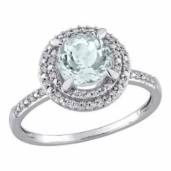 Stella Grace 10K White Gold Aquamarine & 1/10 Carat T.W. Diamond Halo Ring