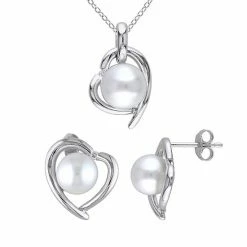Stella Grace Freshwater Cultured Pearl & Diamond Accent Heart Necklace & Earring Set