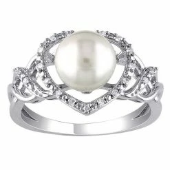 Stella Grace Sterling Silver Freshwater Cultured Pearl & Diamond Accent Heart Ring