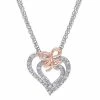 Stella Grace Two Tone Sterling Silver 1/5 Carat T.W. Diamond Heart Bow Pendant Necklace