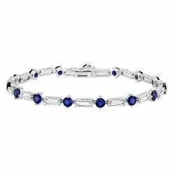 Stella Grace Sterling Silver Lab Created Blue & White Sapphire Tennis Bracelet