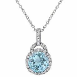 Stella Grace Sterling Silver White & Blue Topaz Drop Pendant Necklace