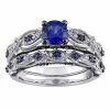 Stella Grace 10k White Gold Lab-Created Sapphire & 1/10 Carat T.W. Diamond Vintage Filigree Engagement Ring Set