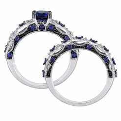 Stella Grace 10k White Gold Lab-Created Sapphire & 1/10 Carat T.W. Diamond Vintage Filigree Engagement Ring Set -Stella Grace Sales unnamed file 3438