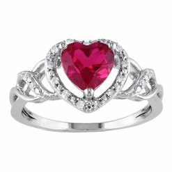 Stella Grace Sterling Silver Lab-Created Ruby & 1/10 Carat T.W. Diamond Heart Ring