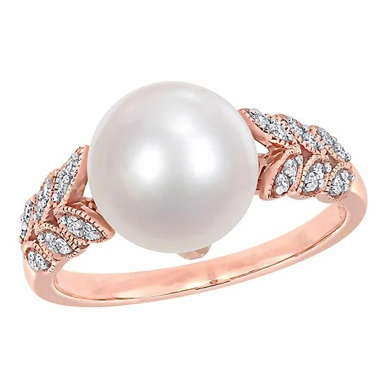 Stella Grace 10k Rose Gold 1/6 Carat T.W. Diamond & Freshwater Cultured Pearl Ring 1 Stella Grace 10k Rose Gold 1/6 Carat T.W. Diamond & Freshwater Cultured Pearl Ring