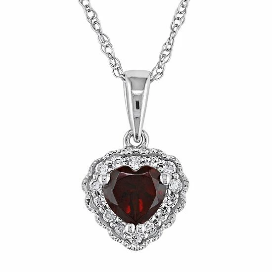 Stella Grace 10k White Gold Garnet & Diamond Accent Heart Pendant Necklace 1 Stella Grace 10k White Gold Garnet & Diamond Accent Heart Pendant Necklace