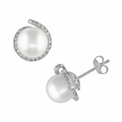 Stella Grace 10k White Gold 1/10-ct. T.W. Diamond And Freshwater Cultured Pearl Stud Earrings