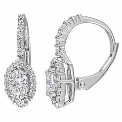 Stella Grace Sterling Silver 1 1/2 Carat T.W. Lab-Created Moissanite Oval Halo Leverback Earrings
