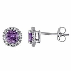 Stella Grace 10k White Gold Simulated Alexandrite & Diamond Accent Halo Stud Earrings