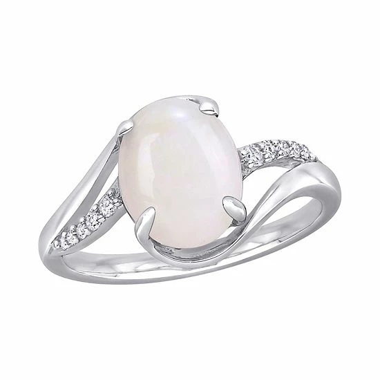 Stella Grace Sterling Silver 1/10 Carat T.W Diamond & White Opal Fashion Ring 1 Stella Grace Sterling Silver 1/10 Carat T.W Diamond & White Opal Fashion Ring